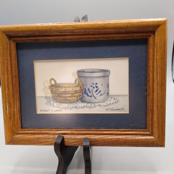 Maureen Frommelt "Basket and Crock" Original Watercolor Signed Framed Matted Art